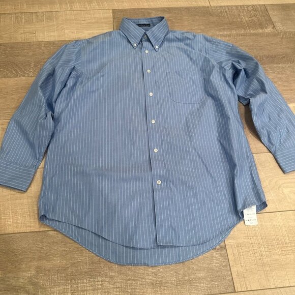 LANDS END MENS 16-32 NO IRON PINPOINT OXFORD LONG SLEEVE SHIRT BUTTON UP - Picture 2 of 8